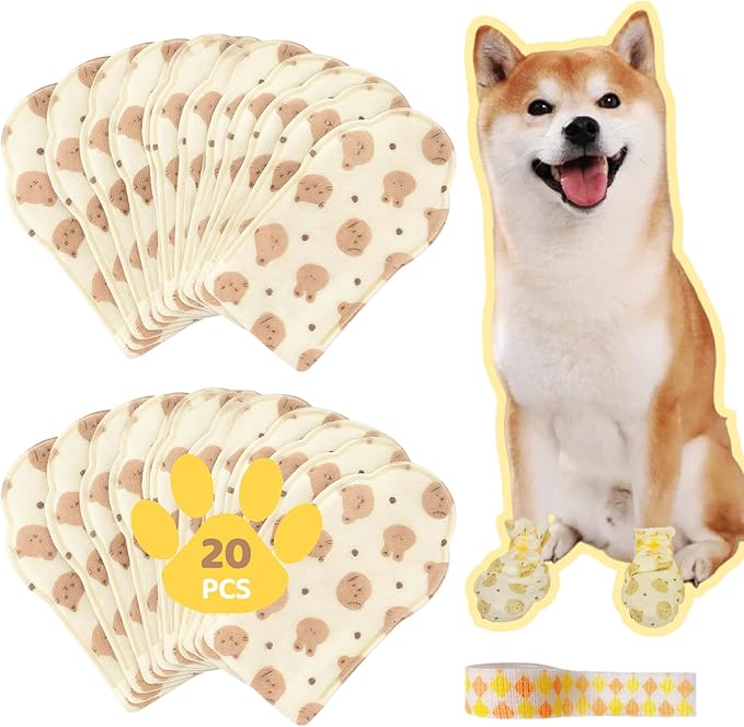 Disposable Dog Booties (20PCS + Adjustable Bandage), Waterproof and Breathable Paw Protectors & Covers for Small Medium & Large Dogs & Cats, Wound Care, Recovery & Prevent Licking Pet Shoes (Medium)