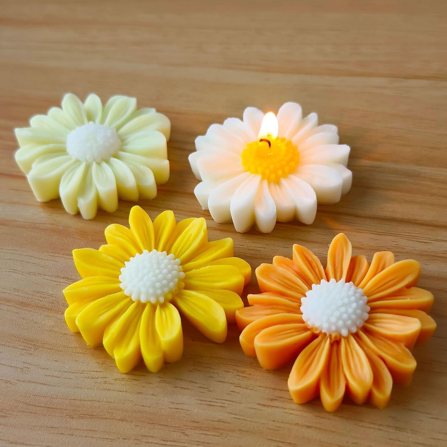 2 Pcs Daisy Flower Candle Mold - Silicone Resin Casting Molds for Candle & Resin & Soap Craft Supplies