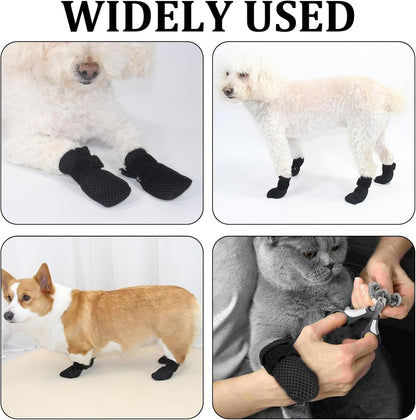 4 PCS Cat Booties, Cat Mittens to Prevent Scratching, Mesh Breathable Shoes are Adjustable, Suitable for Bathing, Feeding and Trimming Nails (M, Black)