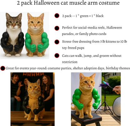 2 Pack Cat Kitten Clothes Costume - Pet Halloween Muscle Arms Costumes Outfits for Cats - Muscular Biceps Apparel