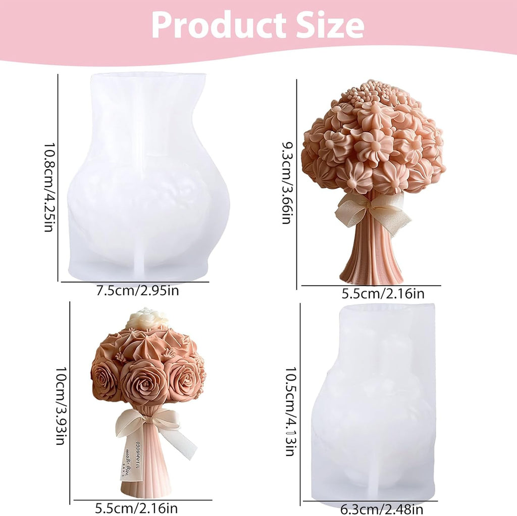 2 Pack Flower Bouquet Candle Mold, Silicone Molds for Epoxy Resin Wax Soap & Candle Making Floral Mold for Crafts Casting Home Wedding Decoration DIY Handmade Valentine's Day Gifts