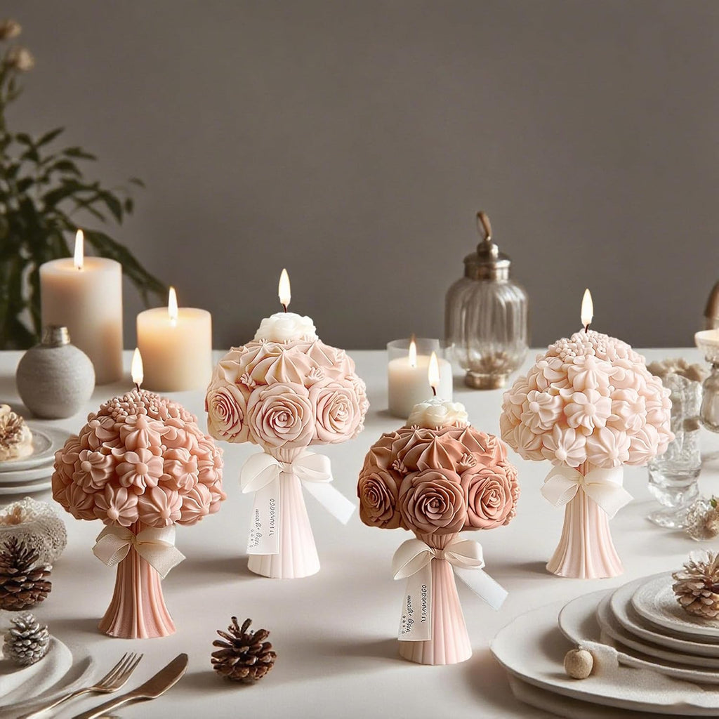 2 Pack Flower Bouquet Candle Mold, Silicone Molds for Epoxy Resin Wax Soap & Candle Making Floral Mold for Crafts Casting Home Wedding Decoration DIY Handmade Valentine's Day Gifts