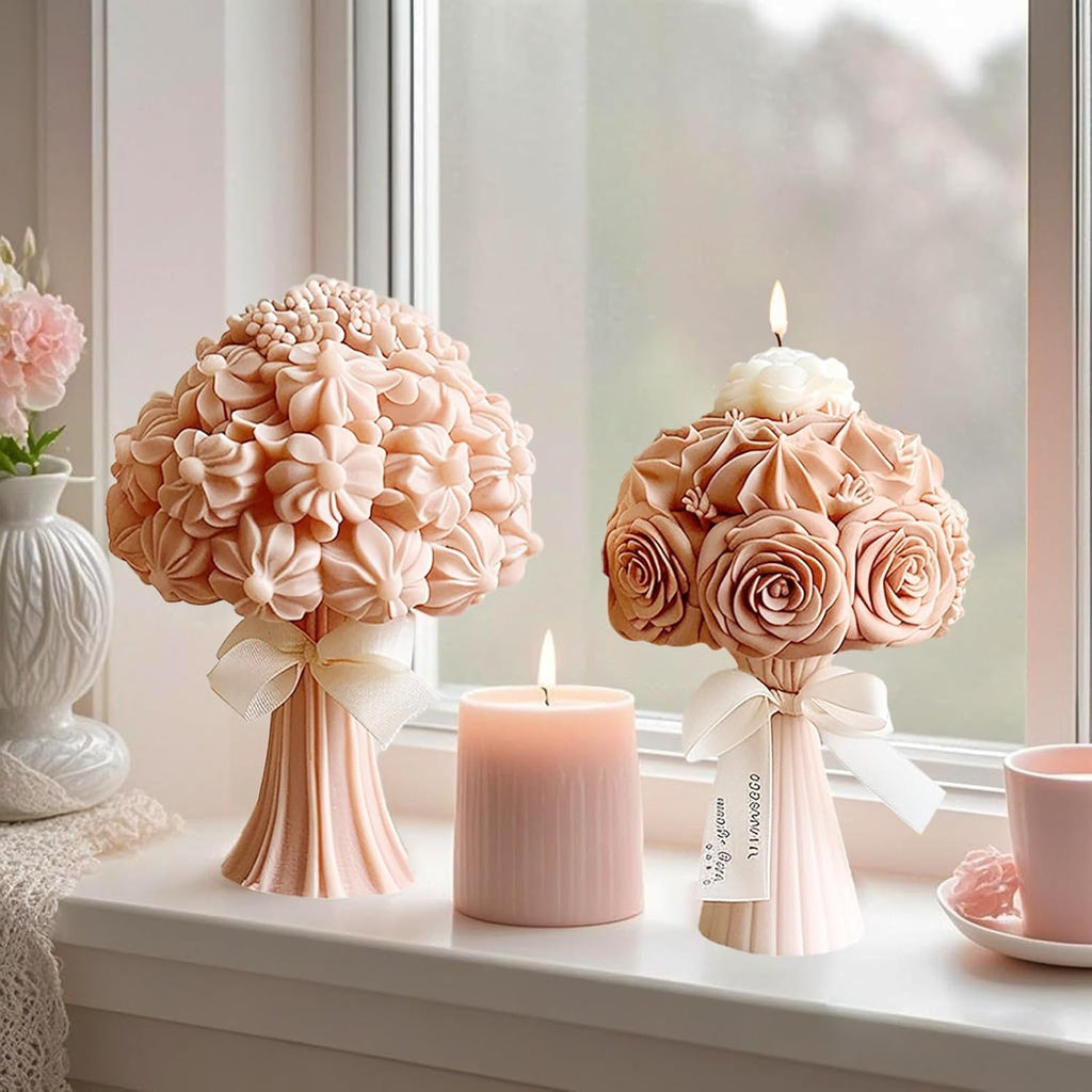 2 Pack Flower Bouquet Candle Mold, Silicone Molds for Epoxy Resin Wax Soap & Candle Making Floral Mold for Crafts Casting Home Wedding Decoration DIY Handmade Valentine's Day Gifts