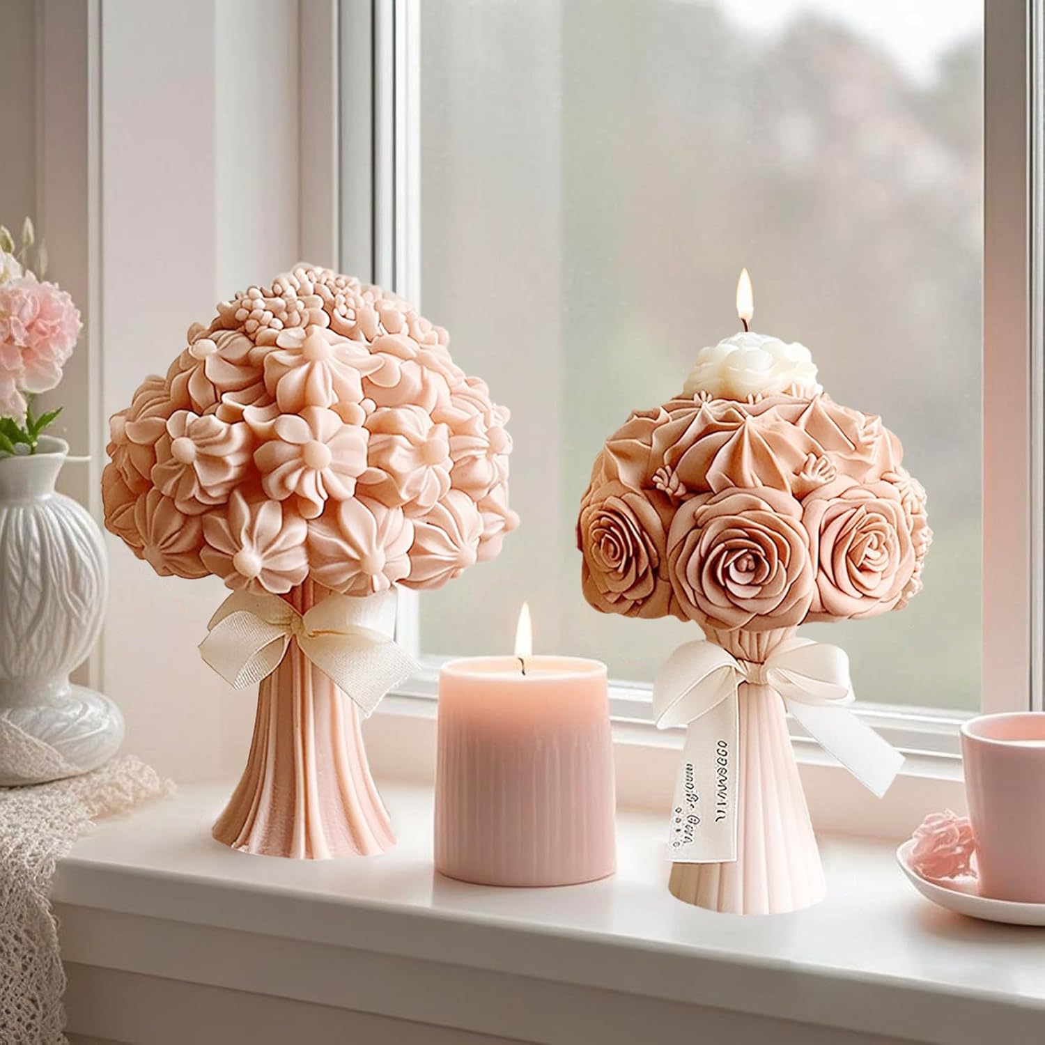 2 Pack Flower Bouquet Candle Mold, Silicone Molds for Epoxy Resin Wax Soap & Candle Making Floral Mold for Crafts Casting Home Wedding Decoration DIY Handmade Valentine's Day Gifts