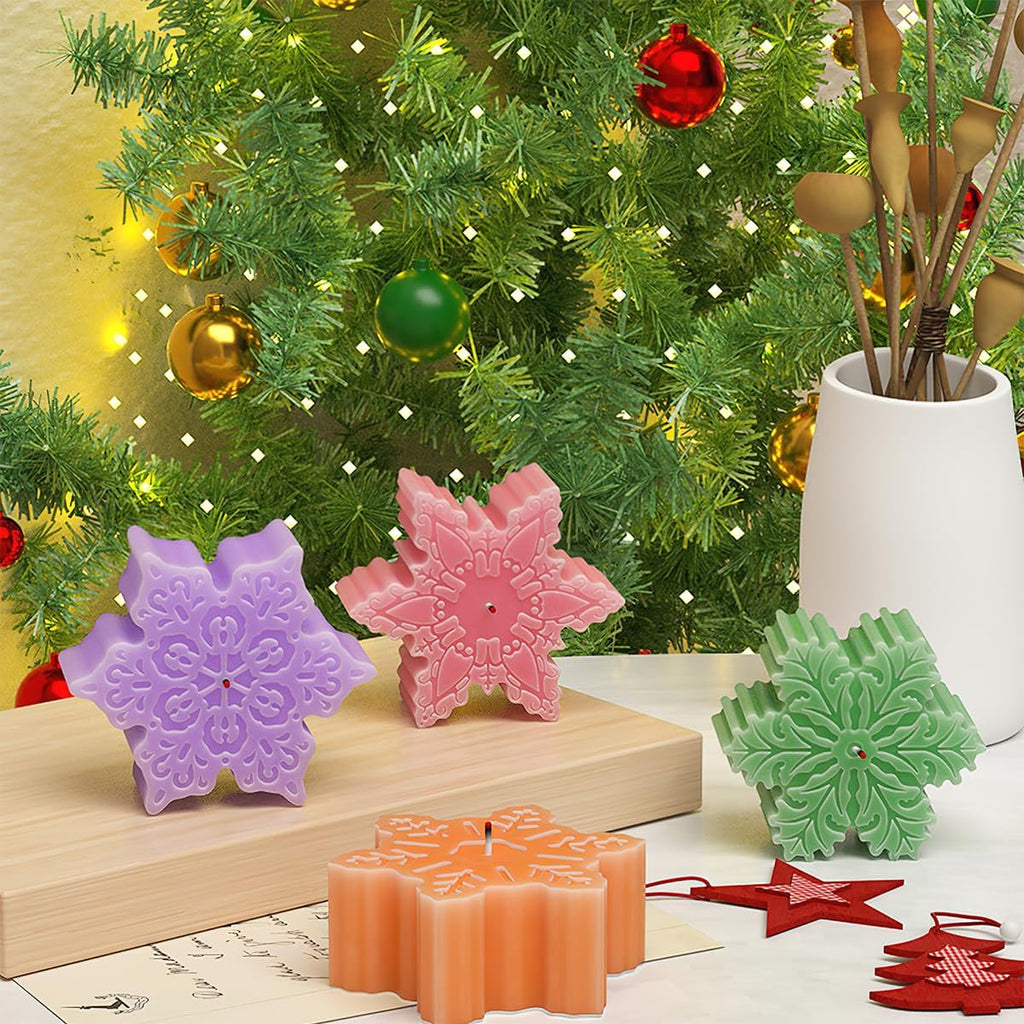 1 Pcs Snowflake Silicone Molds 2-Cavity Snowflake Candle Molds Christmas Snowflake Design for Soap Candle Ice Cubes Chocolates Bath Bomb Home Dacorations Xmas Crafts