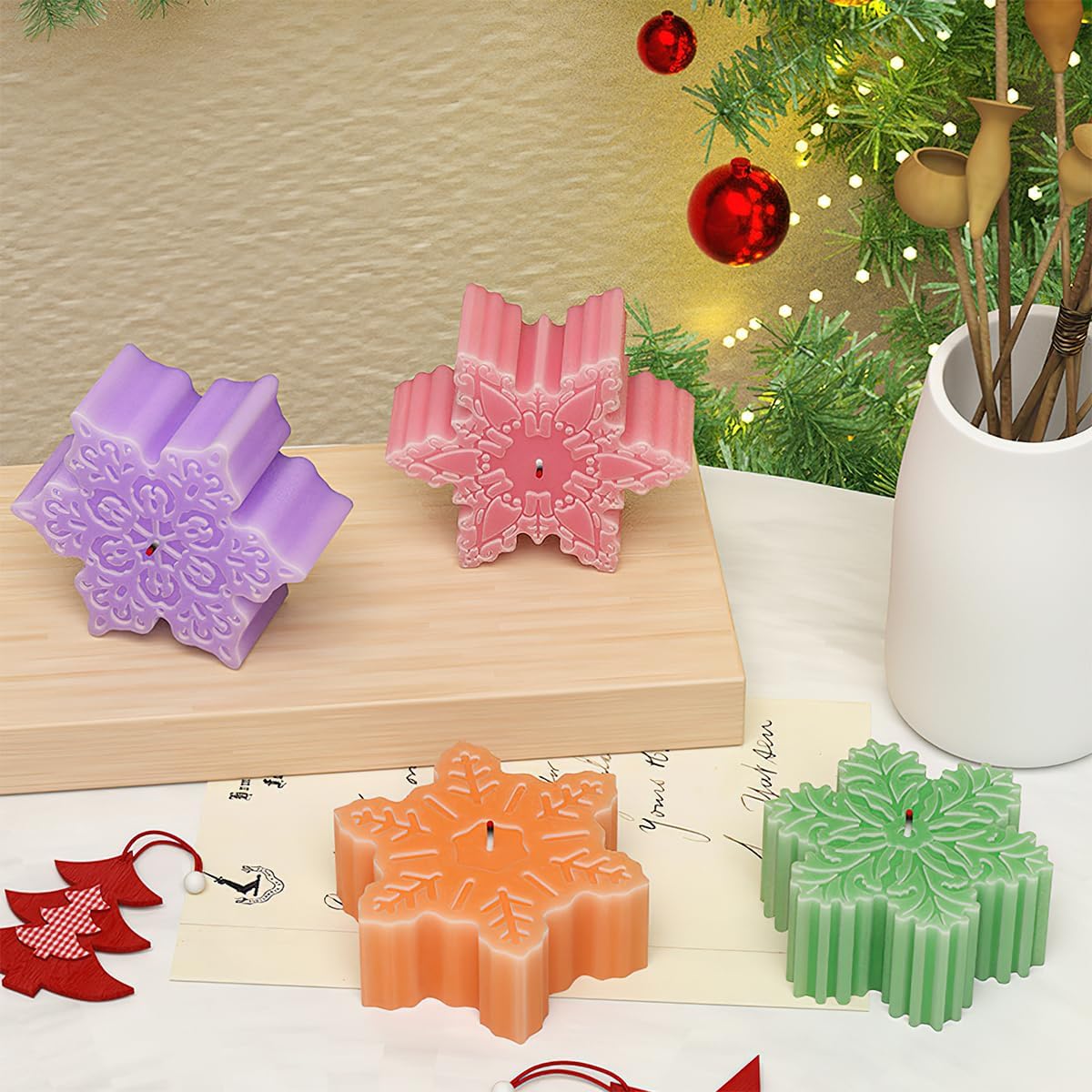 1 Pcs Snowflake Silicone Molds 2-Cavity Snowflake Candle Molds Christmas Snowflake Design for Soap Candle Ice Cubes Chocolates Bath Bomb Home Dacorations Xmas Crafts