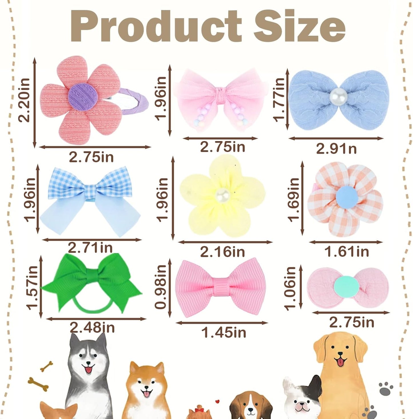 100 Pcs Dog Hair Bows, Assorted Bow Flower Dog Clips for Dog Cat Hair Grooming Accessories, Puppy Cute Apparel Bows for Small Medium Dog Daily Use and Birthday Pets Gift