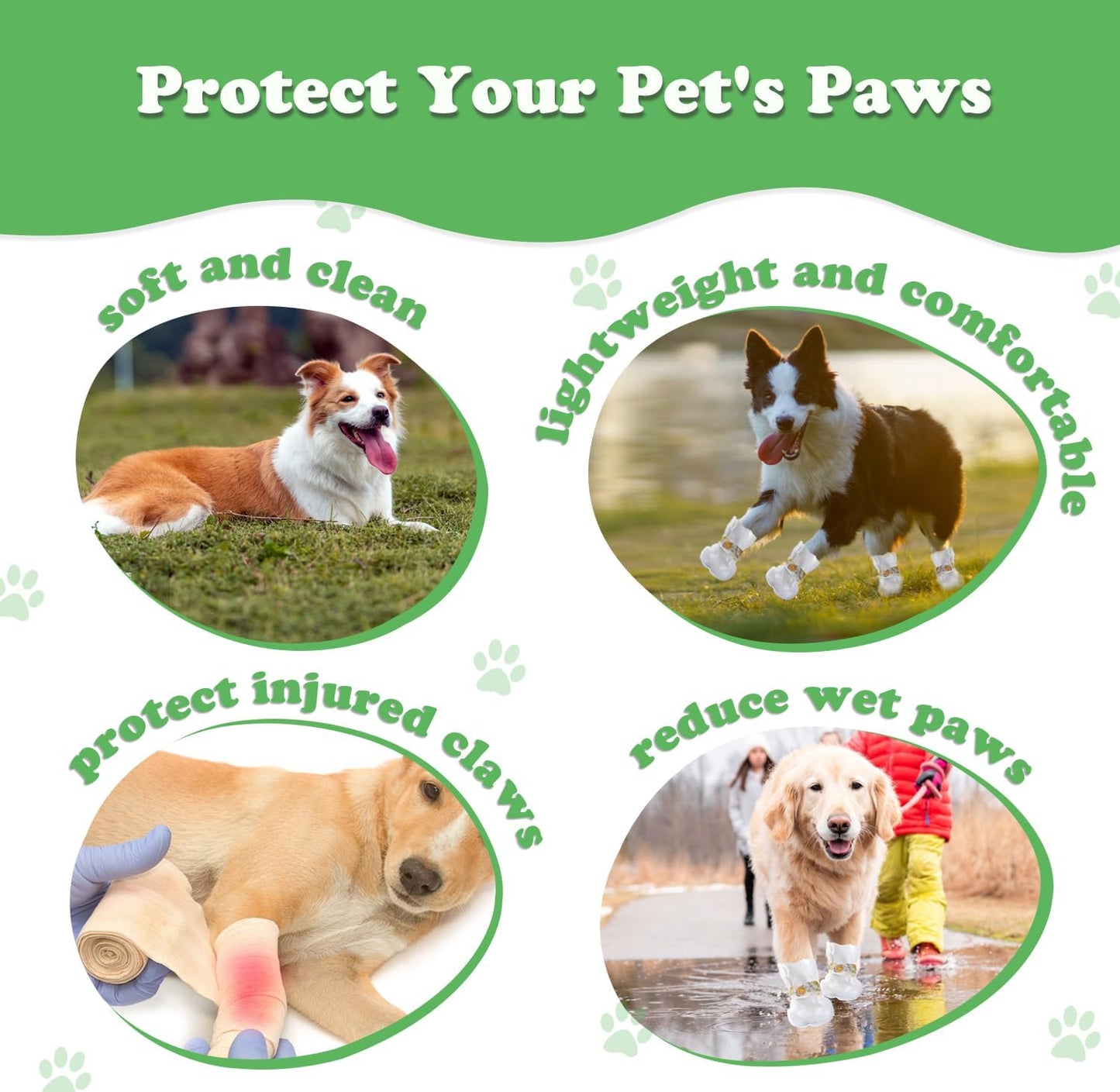 20pcs Disposable Dogs Cats Pets Shoes Boots Paws Protectors Stop Licking, Waterproof Dog Foot Claws Cover with Self-Adhesive Bandage, Comfortable Pet Socks for Injured Paws Recovery (Large 15-50 lb)