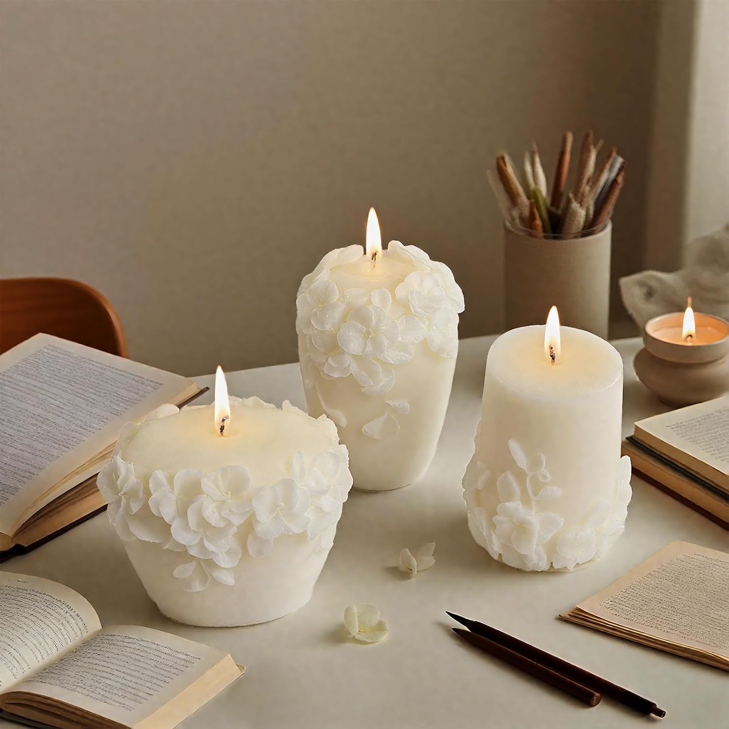 3 PCS 3D Rattan Flowers Candle Mold, Epoxy Resin Casting Silicone Molds for Handmade DIY Soap & Aromatherapy Candle Making Mold, Perfect for Wedding Home Decoration