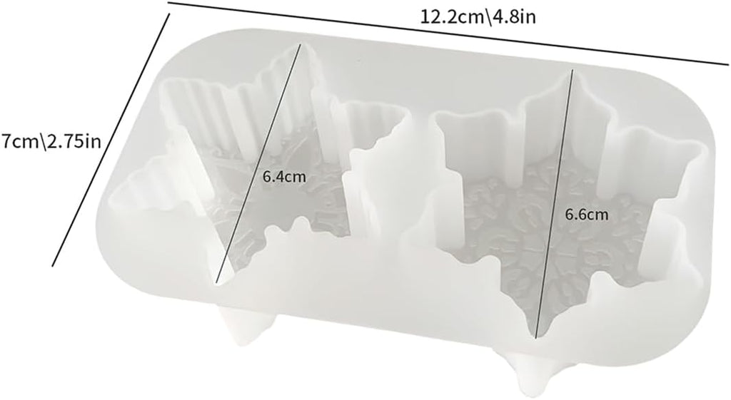 1 Pcs Snowflake Silicone Molds 2-Cavity Snowflake Candle Molds Christmas Snowflake Design for Soap Candle Ice Cubes Chocolates Bath Bomb Home Dacorations Xmas Crafts