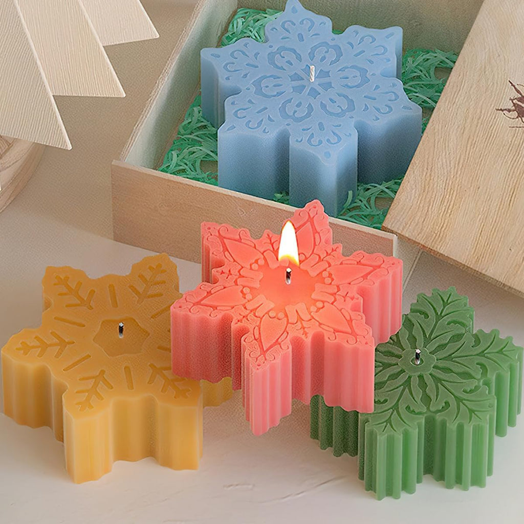 1 Pcs Snowflake Silicone Molds 2-Cavity Snowflake Candle Molds Christmas Snowflake Design for Soap Candle Ice Cubes Chocolates Bath Bomb Home Dacorations Xmas Crafts