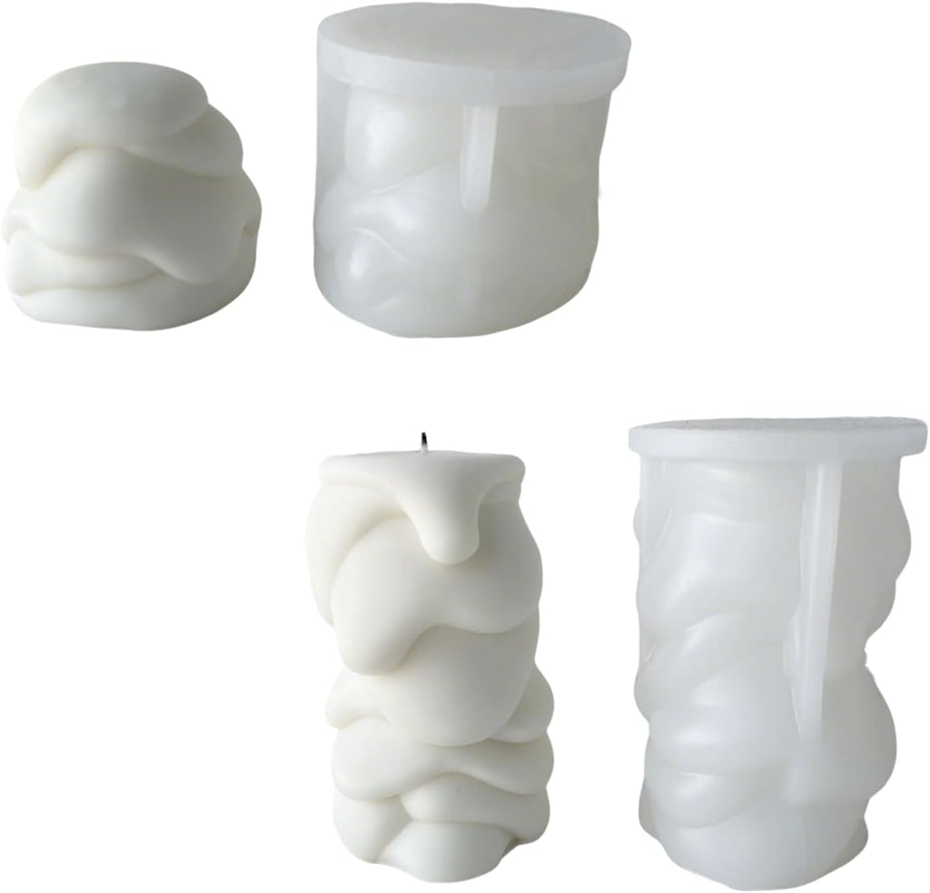 (NO Candles Included) Decorative Pillar Candle Making Molds Set, Textured Wave Pattern, White, Melting Shape,2 Pieces Pack
