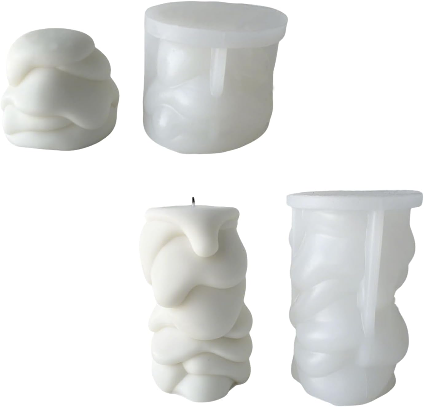 (NO Candles Included) Decorative Pillar Candle Making Molds Set, Textured Wave Pattern, White, Melting Shape,2 Pieces Pack