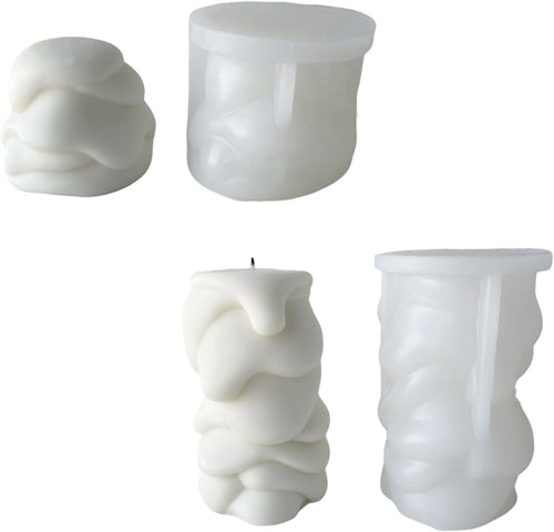 (NO Candles Included) Decorative Pillar Candle Making Molds Set, Textured Wave Pattern, White, Melting Shape,2 Pieces Pack