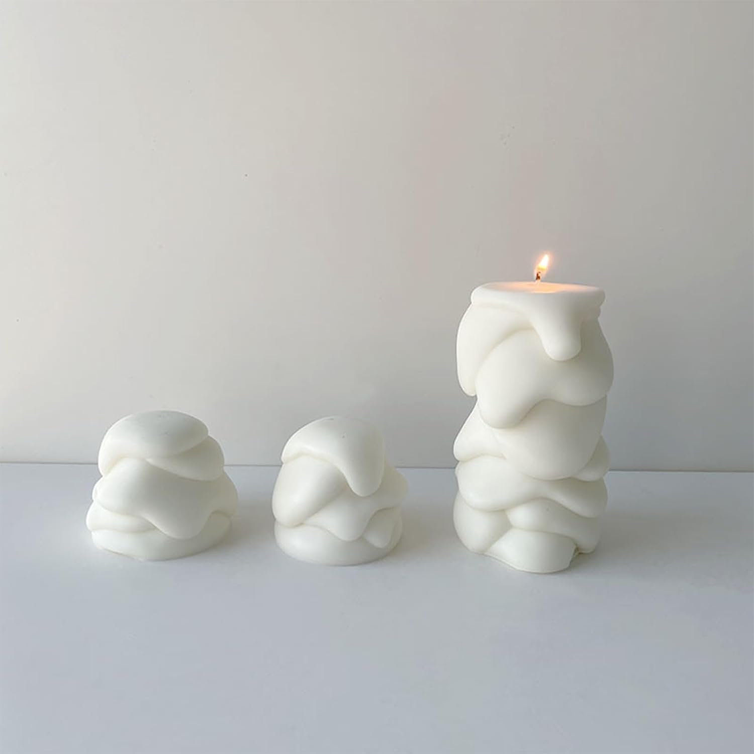 (NO Candles Included) Decorative Pillar Candle Making Molds Set, Textured Wave Pattern, White, Melting Shape,2 Pieces Pack