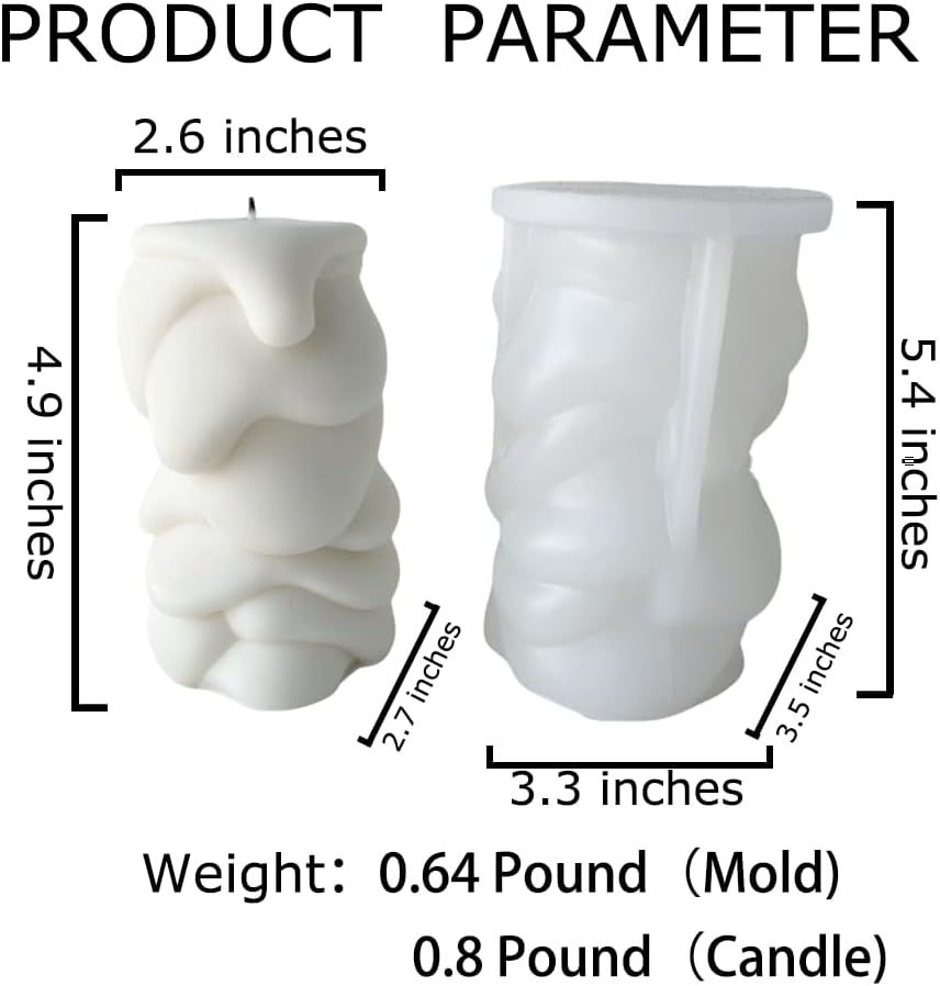 (NO Candles Included) Decorative Pillar Candle Making Molds Set, Textured Wave Pattern, White, Melting Shape,2 Pieces Pack
