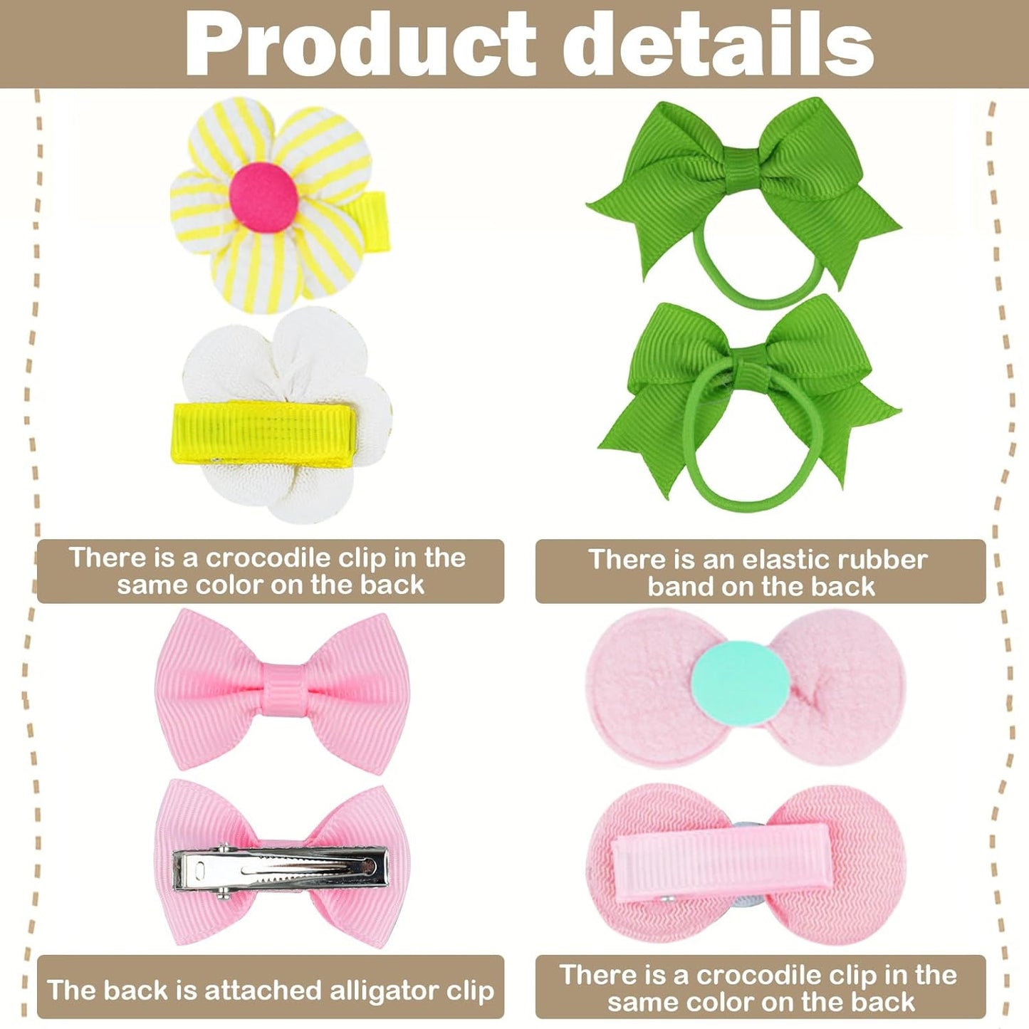 100 Pcs Dog Hair Bows, Assorted Bow Flower Dog Clips for Dog Cat Hair Grooming Accessories, Puppy Cute Apparel Bows for Small Medium Dog Daily Use and Birthday Pets Gift