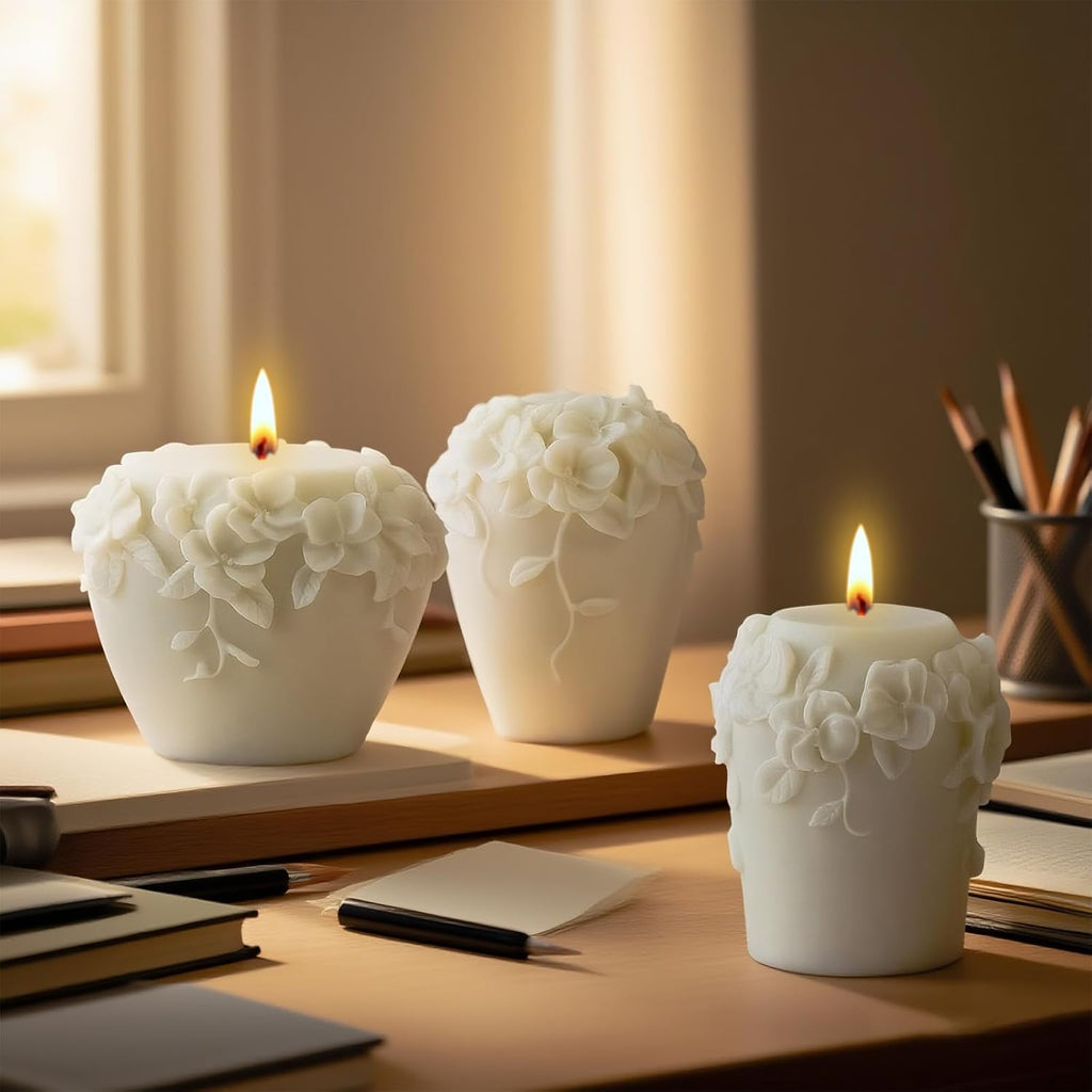 3 PCS 3D Rattan Flowers Candle Mold, Epoxy Resin Casting Silicone Molds for Handmade DIY Soap & Aromatherapy Candle Making Mold, Perfect for Wedding Home Decoration