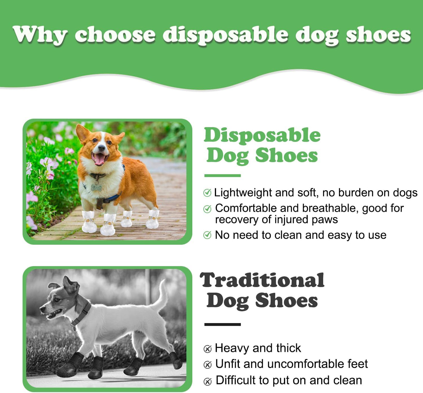 20pcs Disposable Dogs Cats Pets Shoes Boots Paws Protectors Stop Licking, Waterproof Dog Foot Claws Cover with Self-Adhesive Bandage, Comfortable Pet Socks for Injured Paws Recovery (Large 15-50 lb)