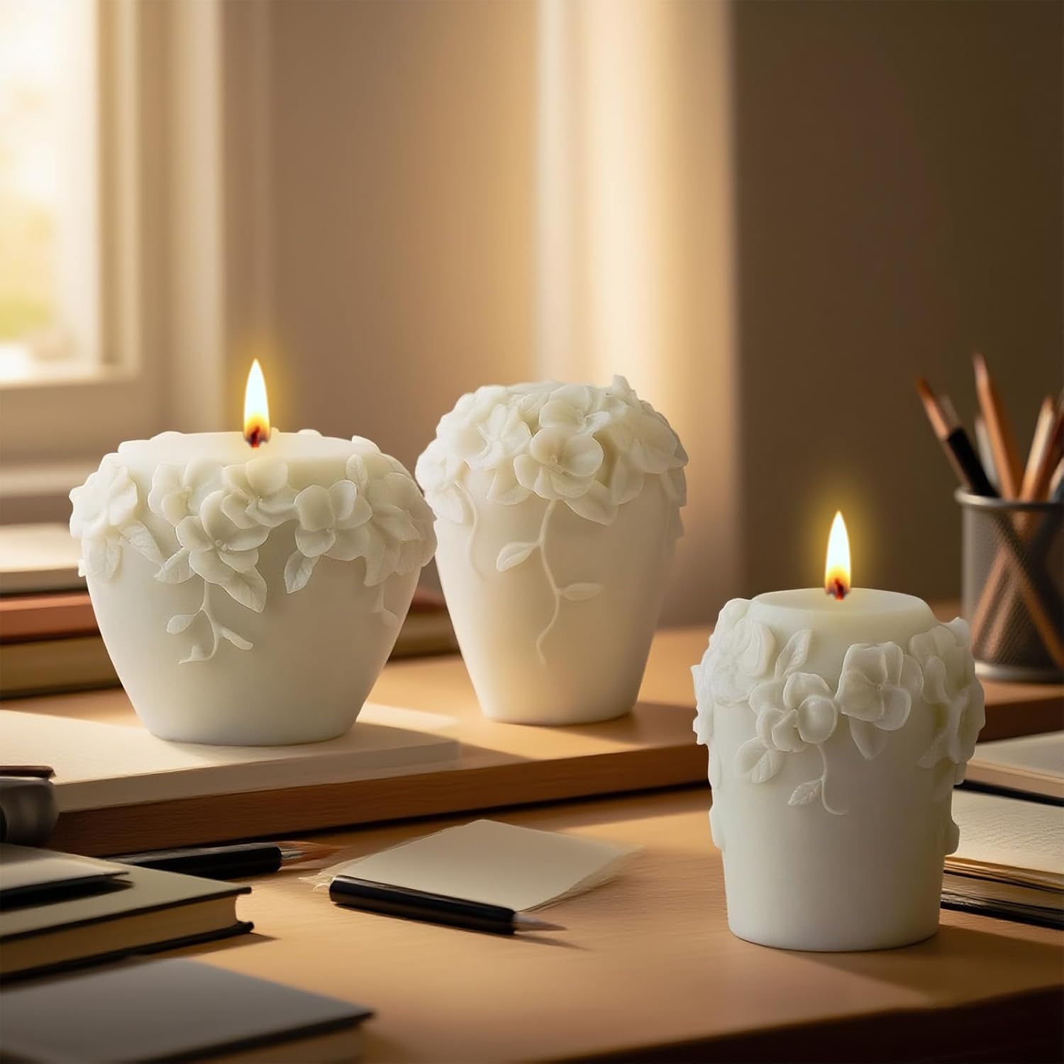 3 PCS 3D Rattan Flowers Candle Mold, Epoxy Resin Casting Silicone Molds for Handmade DIY Soap & Aromatherapy Candle Making Mold, Perfect for Wedding Home Decoration