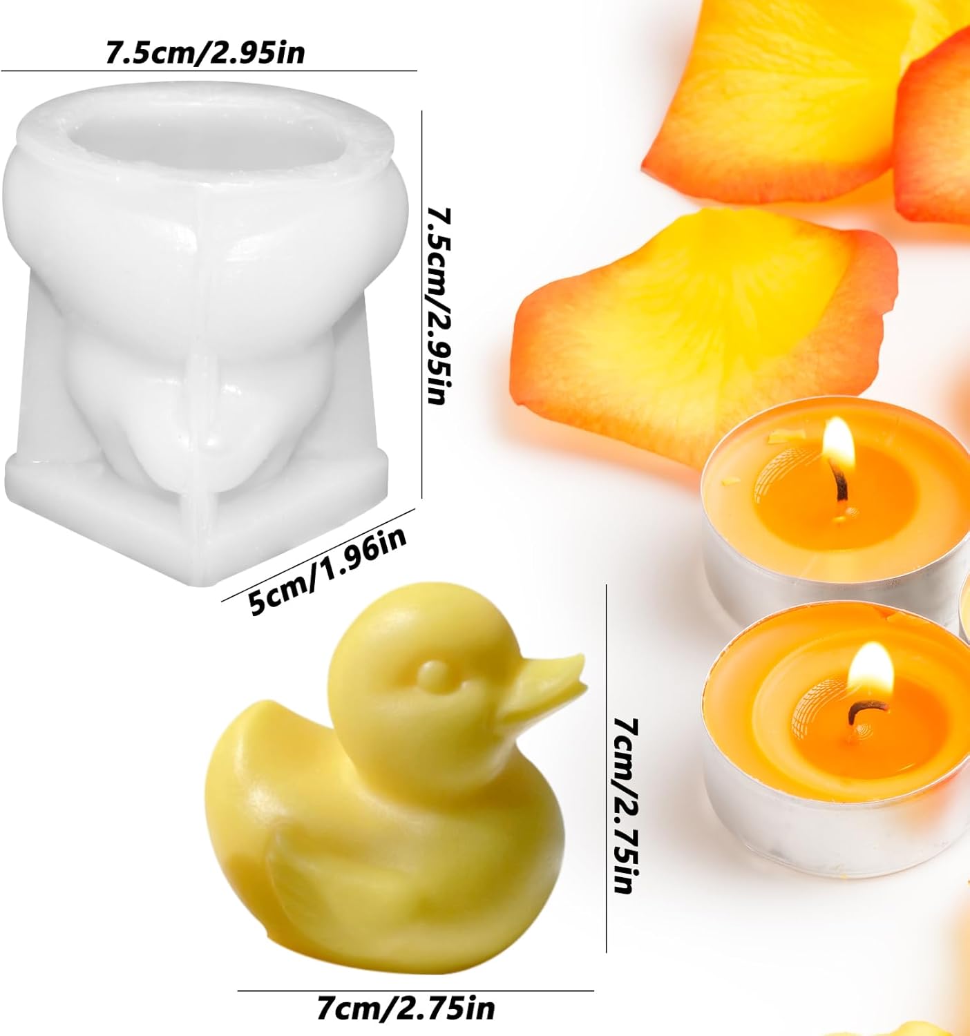 2 Pcs 3D Duck Silicone Candle Mold Cute Duck Chocolate Candy Fondant Mold Ice Cube Mould for Soap Candle Cupcake Dessert Decor