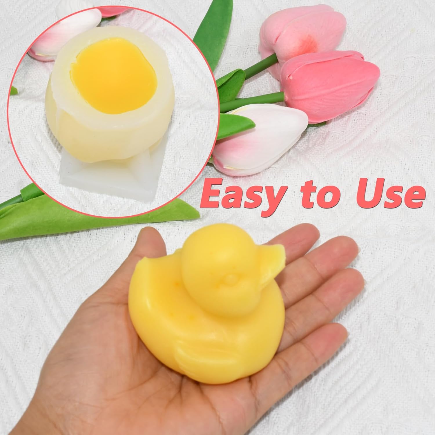 2 Pcs 3D Duck Silicone Candle Mold Cute Duck Chocolate Candy Fondant Mold Ice Cube Mould for Soap Candle Cupcake Dessert Decor
