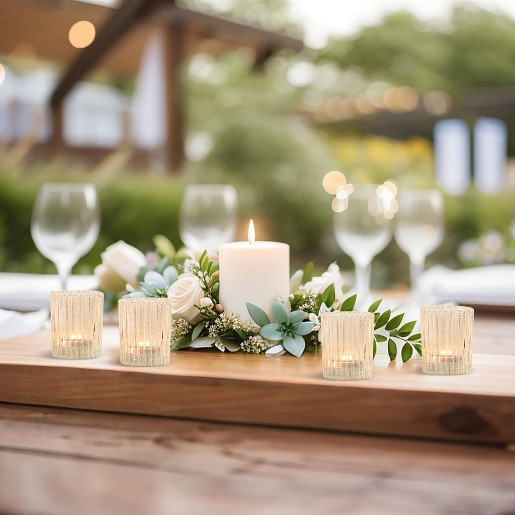 12 Pcs Vintage Glass Votive Candle Holders, Clear Candle Holders for Tea Lights, Floating Candles, Wedding & Party Table Decor, Elegant Centerpieces for Home, Bridal Shower & Christmas Decorations