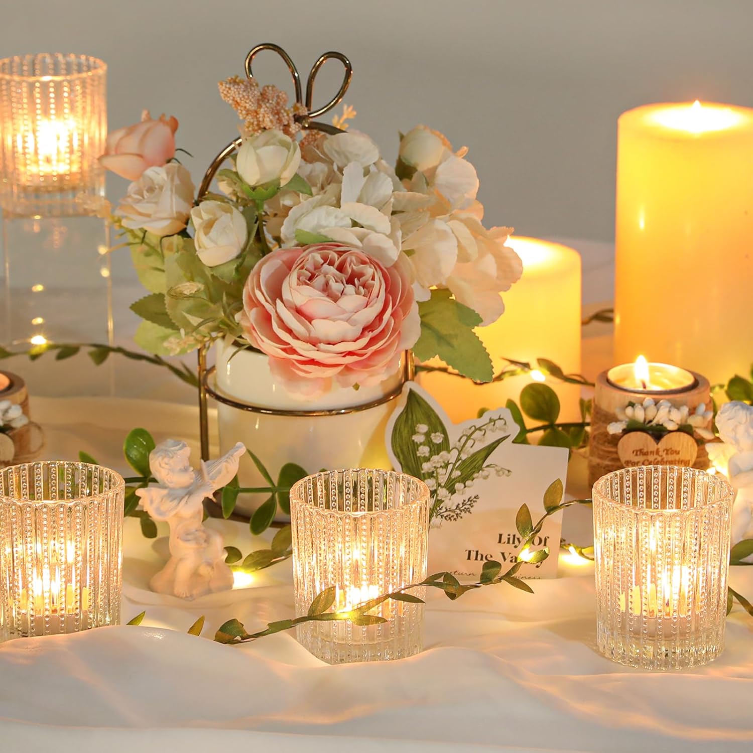 12 Pcs Vintage Glass Votive Candle Holders, Clear Candle Holders for Tea Lights, Floating Candles, Wedding & Party Table Decor, Elegant Centerpieces for Home, Bridal Shower & Christmas Decorations