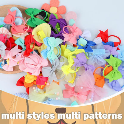100 Pcs Dog Hair Bows, Assorted Bow Flower Dog Clips for Dog Cat Hair Grooming Accessories, Puppy Cute Apparel Bows for Small Medium Dog Daily Use and Birthday Pets Gift