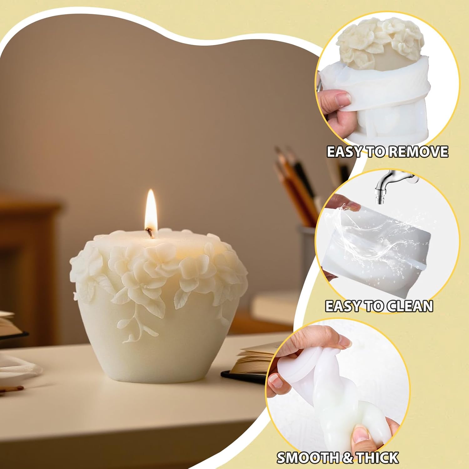 3 PCS 3D Rattan Flowers Candle Mold, Epoxy Resin Casting Silicone Molds for Handmade DIY Soap & Aromatherapy Candle Making Mold, Perfect for Wedding Home Decoration