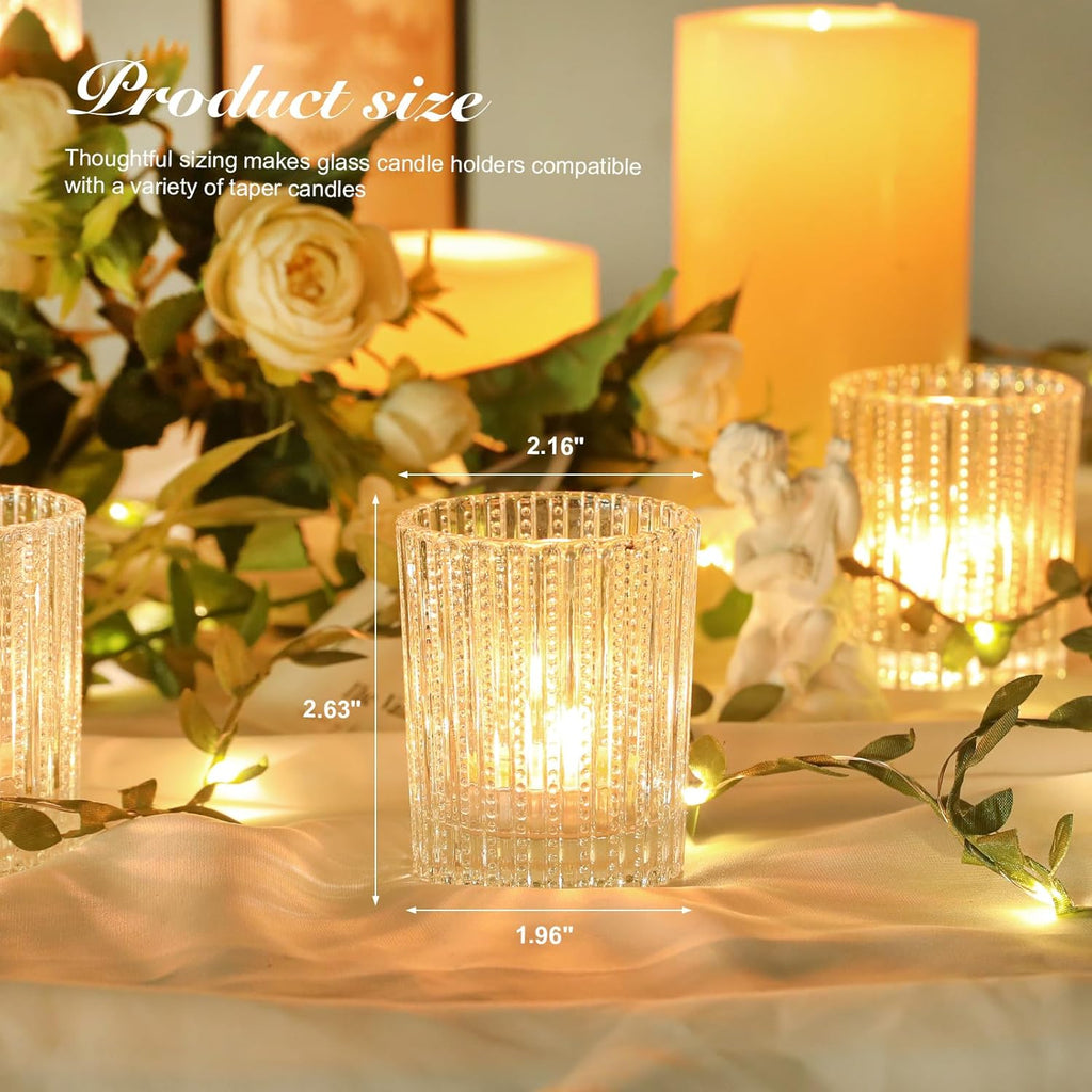 12 Pcs Vintage Glass Votive Candle Holders, Clear Candle Holders for Tea Lights, Floating Candles, Wedding & Party Table Decor, Elegant Centerpieces for Home, Bridal Shower & Christmas Decorations