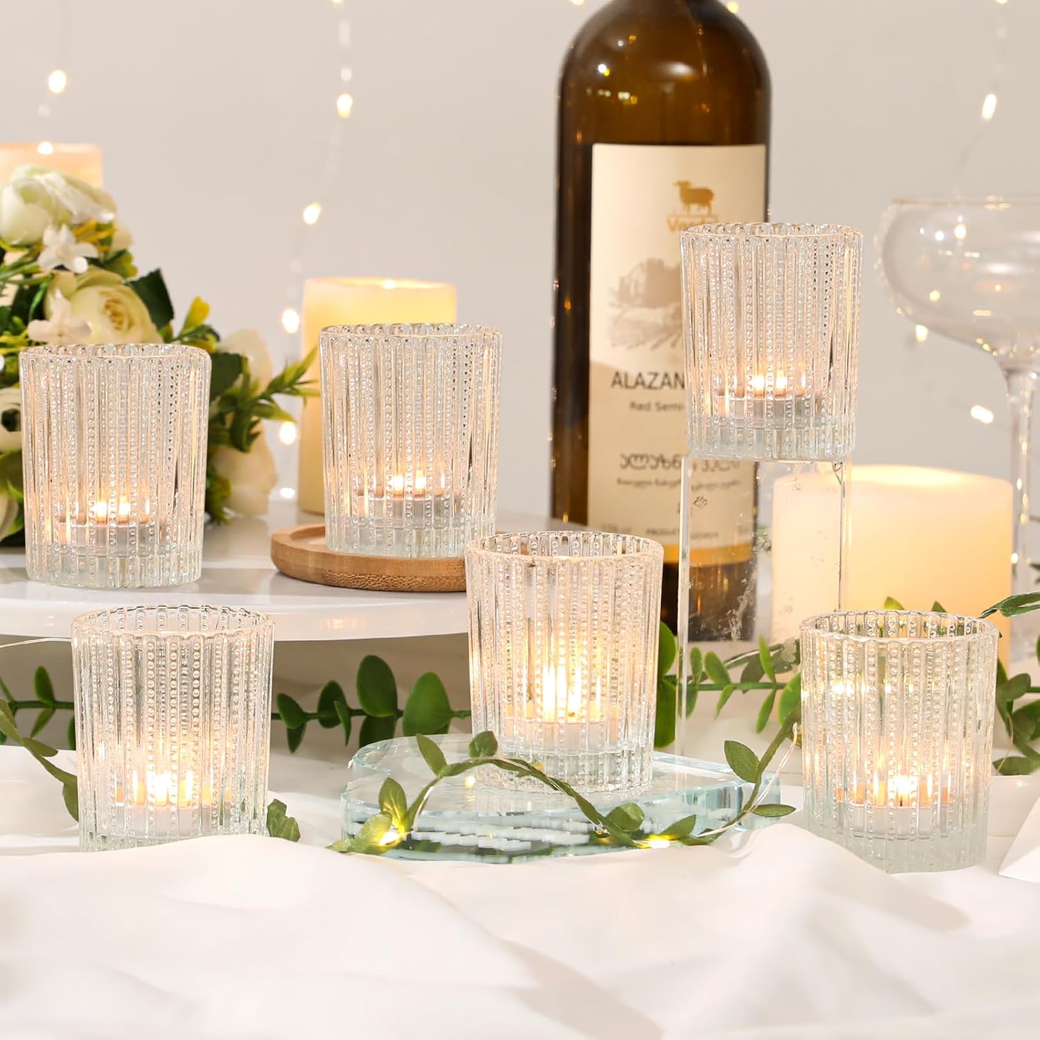 12 Pcs Vintage Glass Votive Candle Holders, Clear Candle Holders for Tea Lights, Floating Candles, Wedding & Party Table Decor, Elegant Centerpieces for Home, Bridal Shower & Christmas Decorations