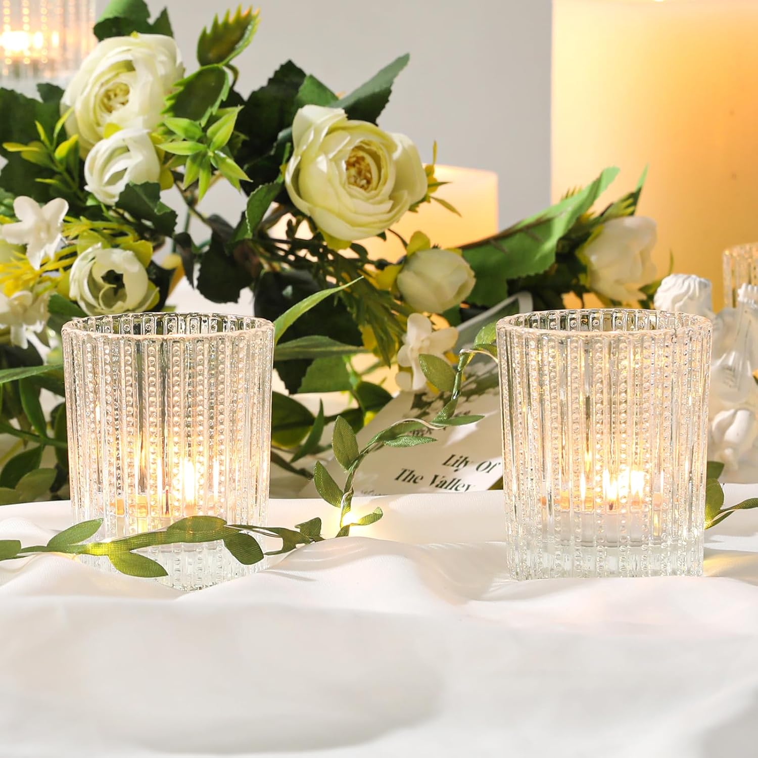 12 Pcs Vintage Glass Votive Candle Holders, Clear Candle Holders for Tea Lights, Floating Candles, Wedding & Party Table Decor, Elegant Centerpieces for Home, Bridal Shower & Christmas Decorations