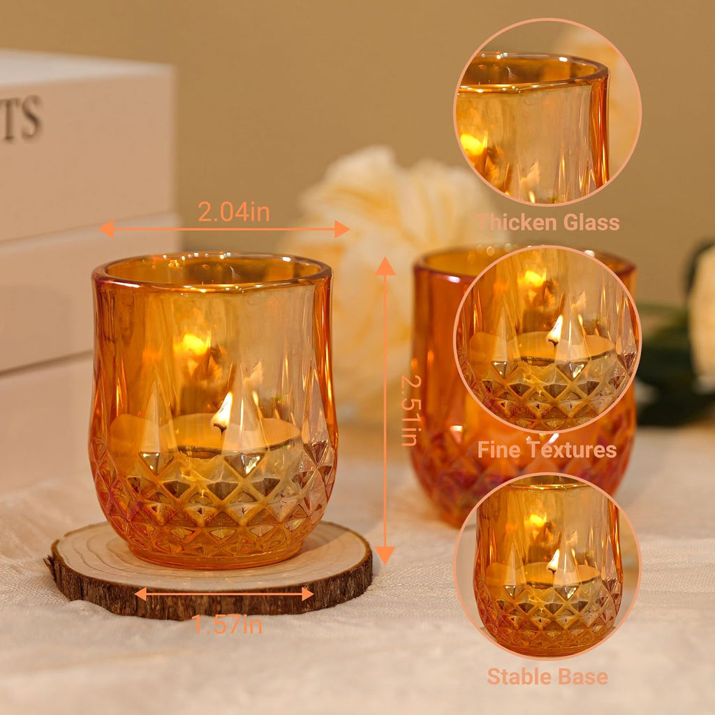 12 Pcs Votive Candle Holders, Amber Glass Tea Lights Candle Holder in Bulk for Table Centerpiece, Tealight Candle Holders, Elevate Valentine’s Day Romance, for Wedding Decor Home Decoration