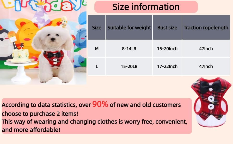 Dog Harness and Leash Set, Adjustable All-Season Step-in Vest for All Dogs, Soft Mesh Costume Harness for Birthday Halloween Christmas Wedding Party Pet Apparel, M (8-14 lb)