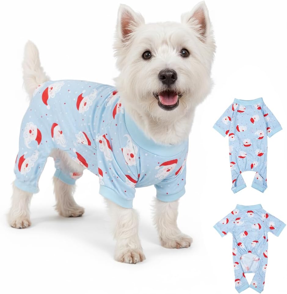 2026 New Cotton Dog Pajamas for Small & Medium Dogs - Soft Pet Onesie, Comfy Puppy Coat with Various Prints, Cute Pet Apparel for Dogs Blue Santa Medium
