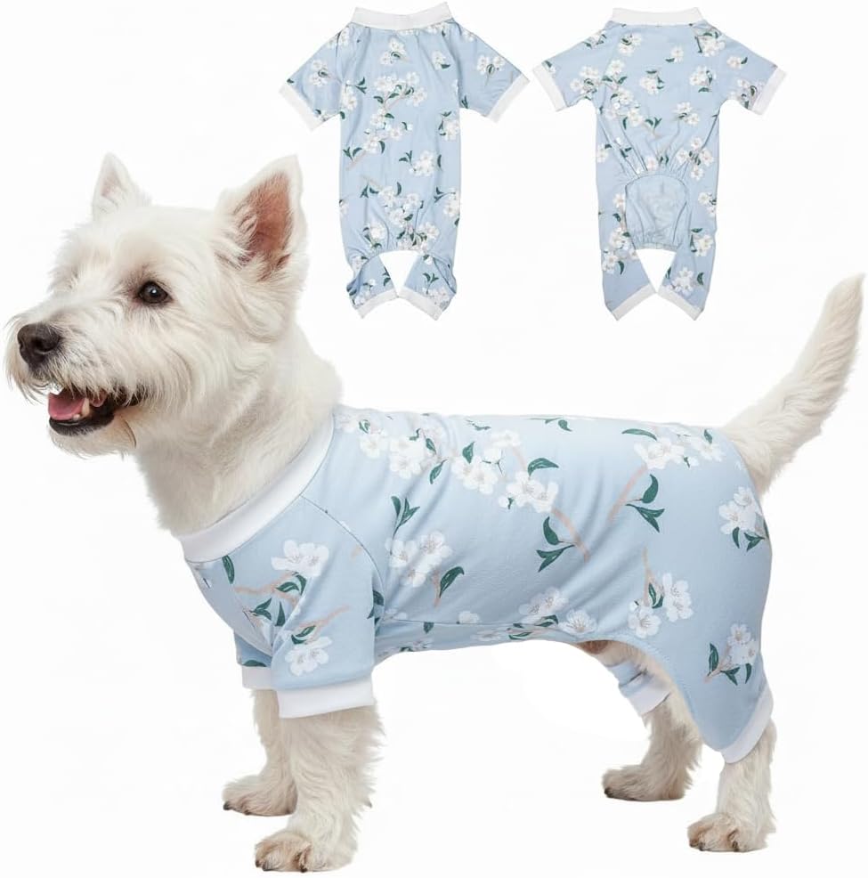 2026 New Cotton Dog Pajamas for Small & Medium Dogs - Soft Pet Onesie, Comfy Puppy Coat with Various Prints, Cute Pet Apparel for Dogs Blue Santa Medium