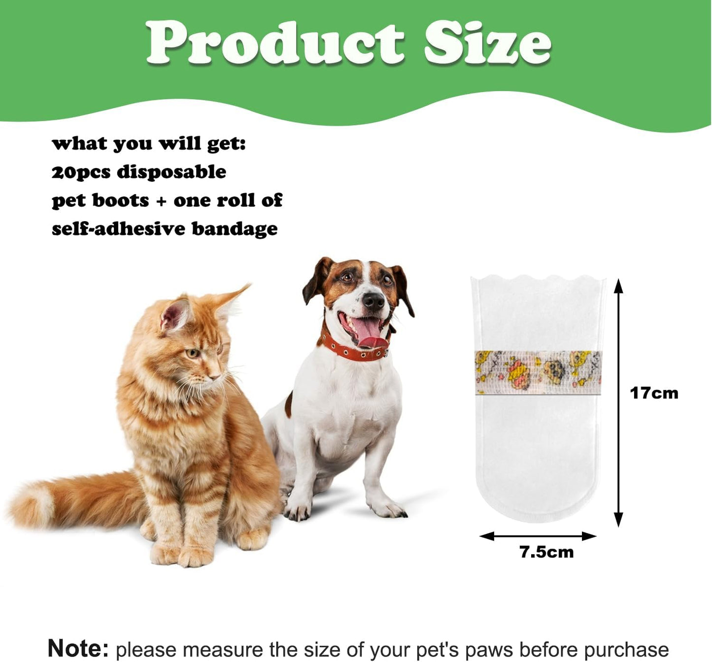 20pcs Disposable Dogs Cats Pets Shoes Boots Paws Protectors Stop Licking, Waterproof Dog Foot Claws Cover with Self-Adhesive Bandage, Comfortable Pet Socks for Injured Paws Recovery (Large 15-50 lb)