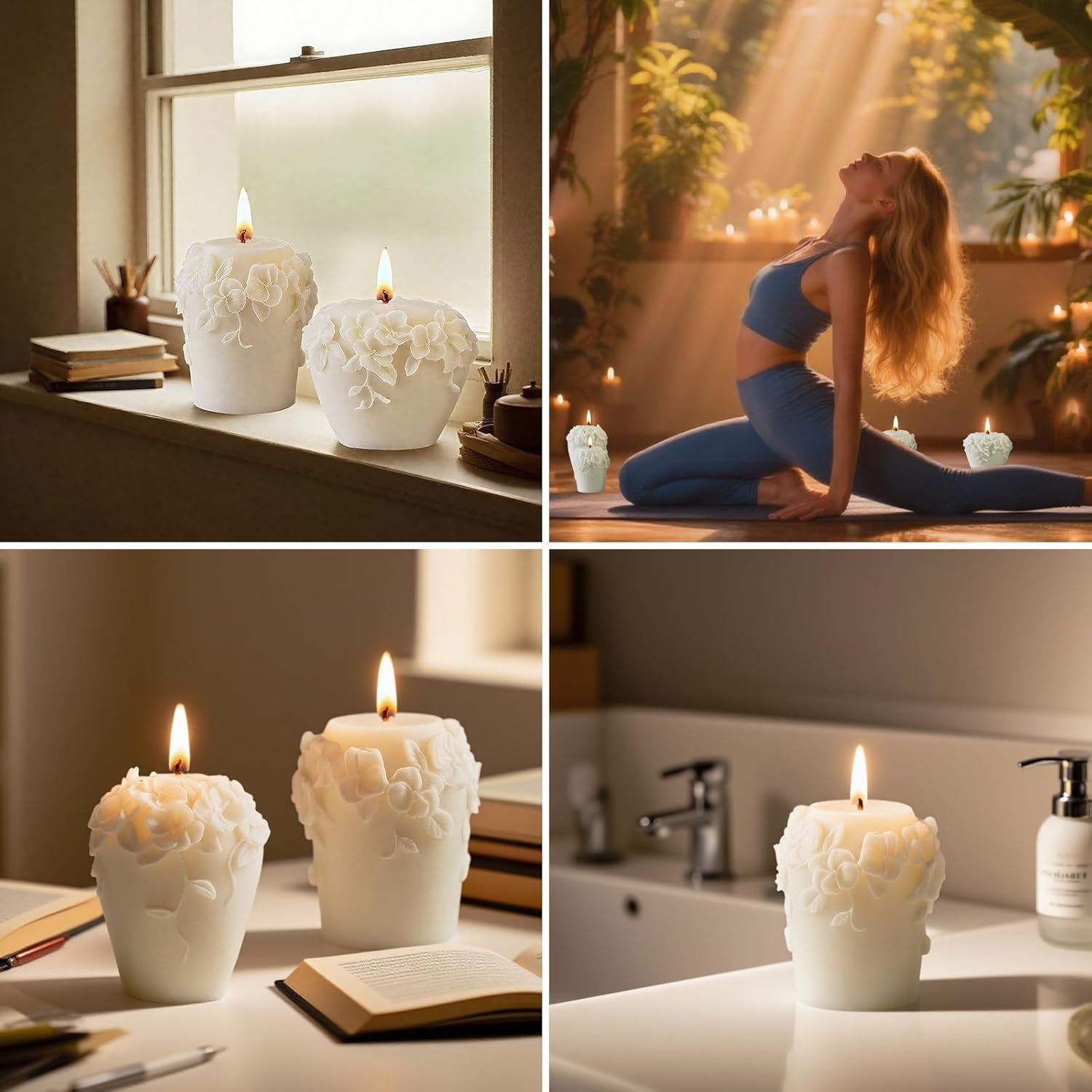 3 PCS 3D Rattan Flowers Candle Mold, Epoxy Resin Casting Silicone Molds for Handmade DIY Soap & Aromatherapy Candle Making Mold, Perfect for Wedding Home Decoration