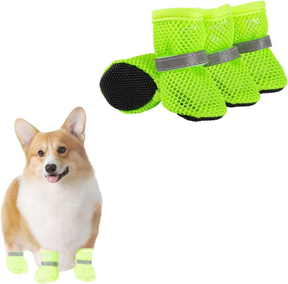 4PCS Small Dog Shoes, Breathable Mesh Boots,Summer Breathable Dog Boots Nonslip Sole Paw Protector for Small Medium Dogs (Blue, L)