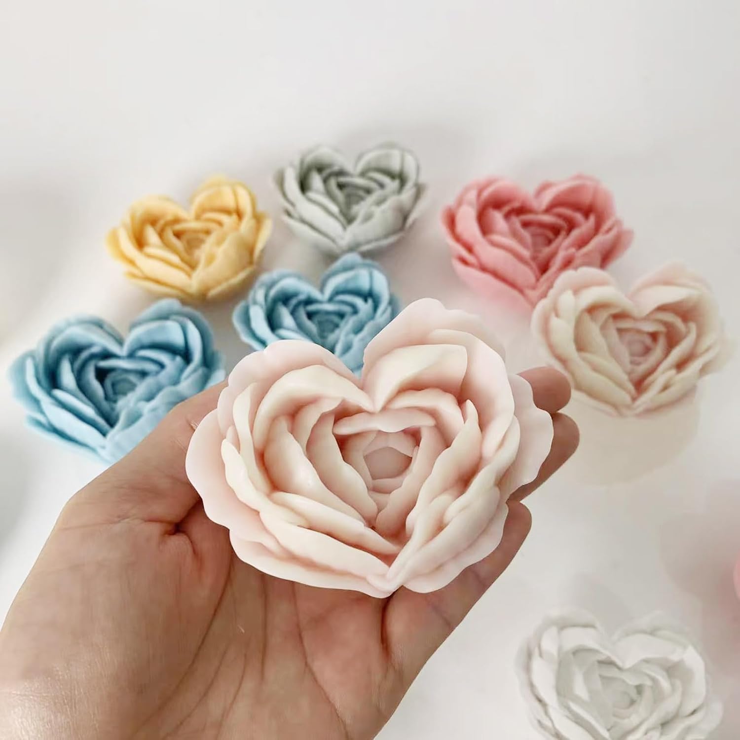 2 Pcs Flower Candle Mold, Heart Shaped Rose Peony Flower 3D Silicone Molds, Wax Molds for Candle Making, Resin Velas Candles 3D Rose Flowers Chocolate Candy Silicone Making Mold