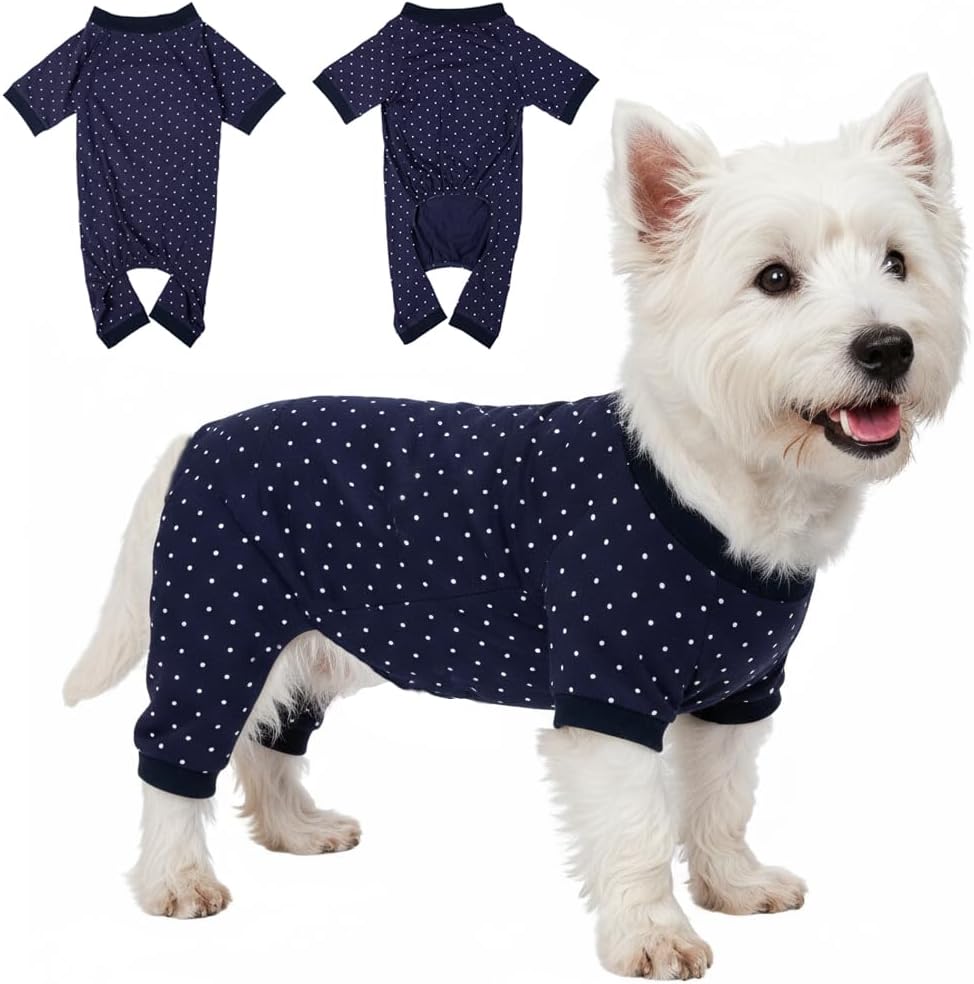 2026 New Cotton Dog Pajamas for Small & Medium Dogs - Soft Pet Onesie, Comfy Puppy Coat with Various Prints, Cute Pet Apparel for Dogs Blue Santa Medium