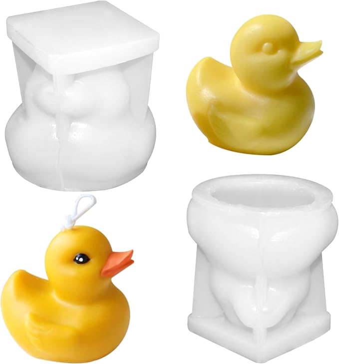 2 Pcs 3D Duck Silicone Candle Mold Cute Duck Chocolate Candy Fondant Mold Ice Cube Mould for Soap Candle Cupcake Dessert Decor