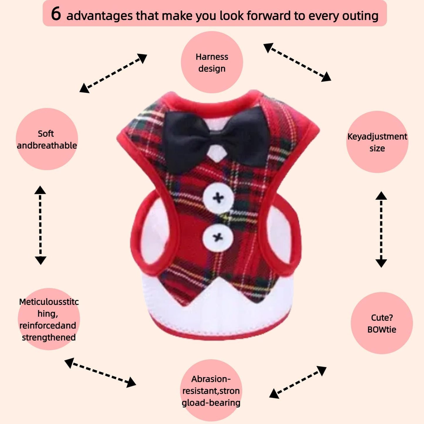 Dog Harness and Leash Set, Adjustable All-Season Step-in Vest for All Dogs, Soft Mesh Costume Harness for Birthday Halloween Christmas Wedding Party Pet Apparel, M (8-14 lb)