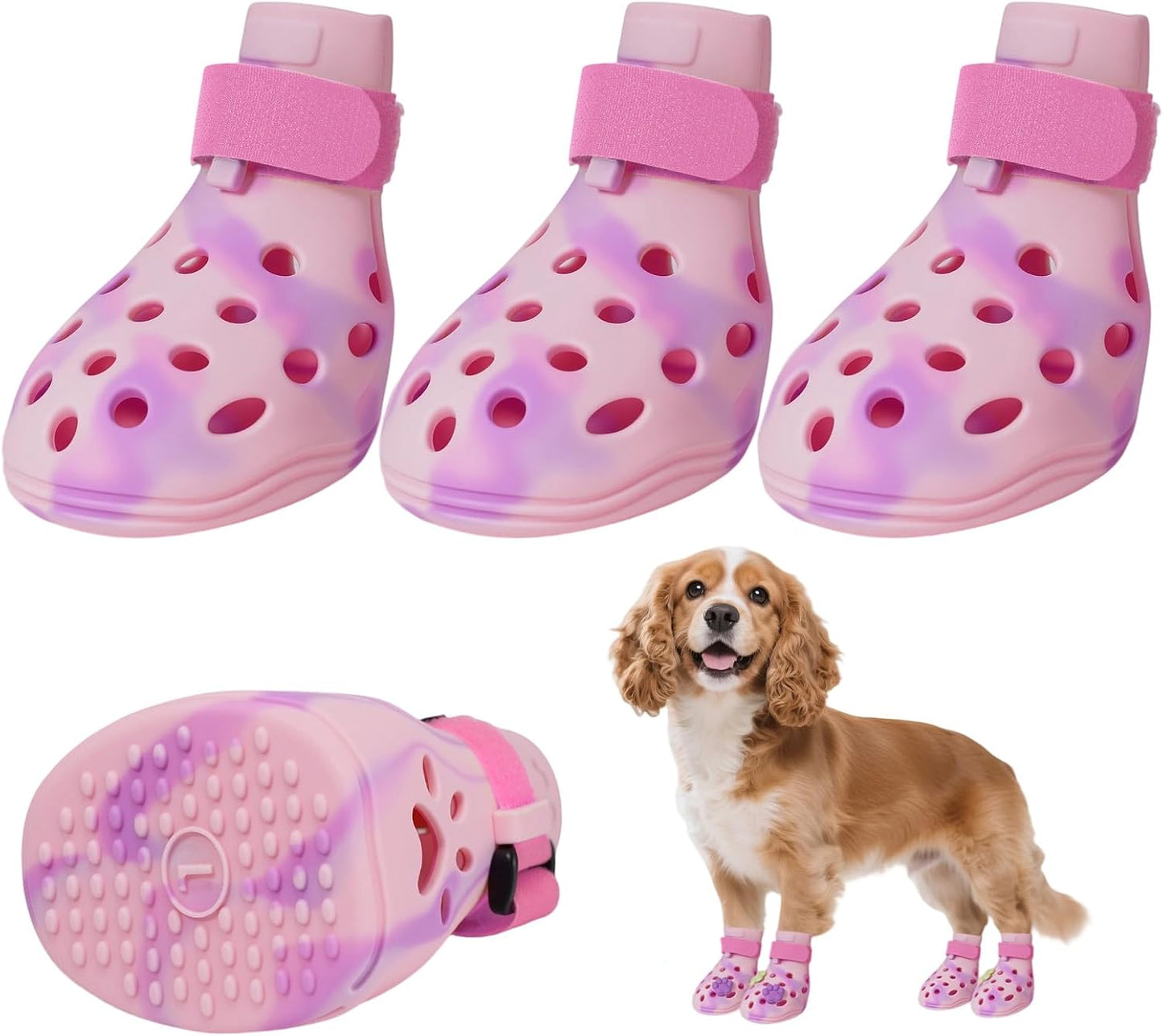 Dog Shoes for Hot Pavement, Adjustable Magic Tape Boots for Small, Medium & Large Dogs, Anti-Slip, Easy to Clean Paw Protectors for Beach, Outdoor & Hot Weather (Green L)