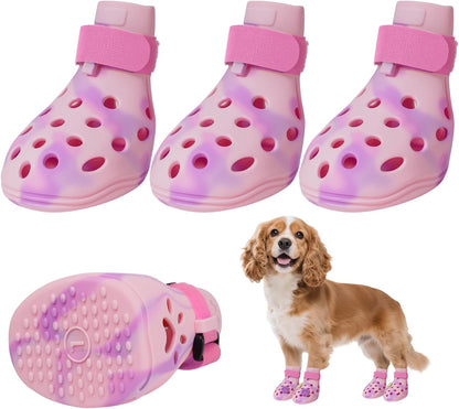 Dog Shoes for Hot Pavement, Adjustable Magic Tape Boots for Small, Medium & Large Dogs, Anti-Slip, Easy to Clean Paw Protectors for Beach, Outdoor & Hot Weather (Green L)