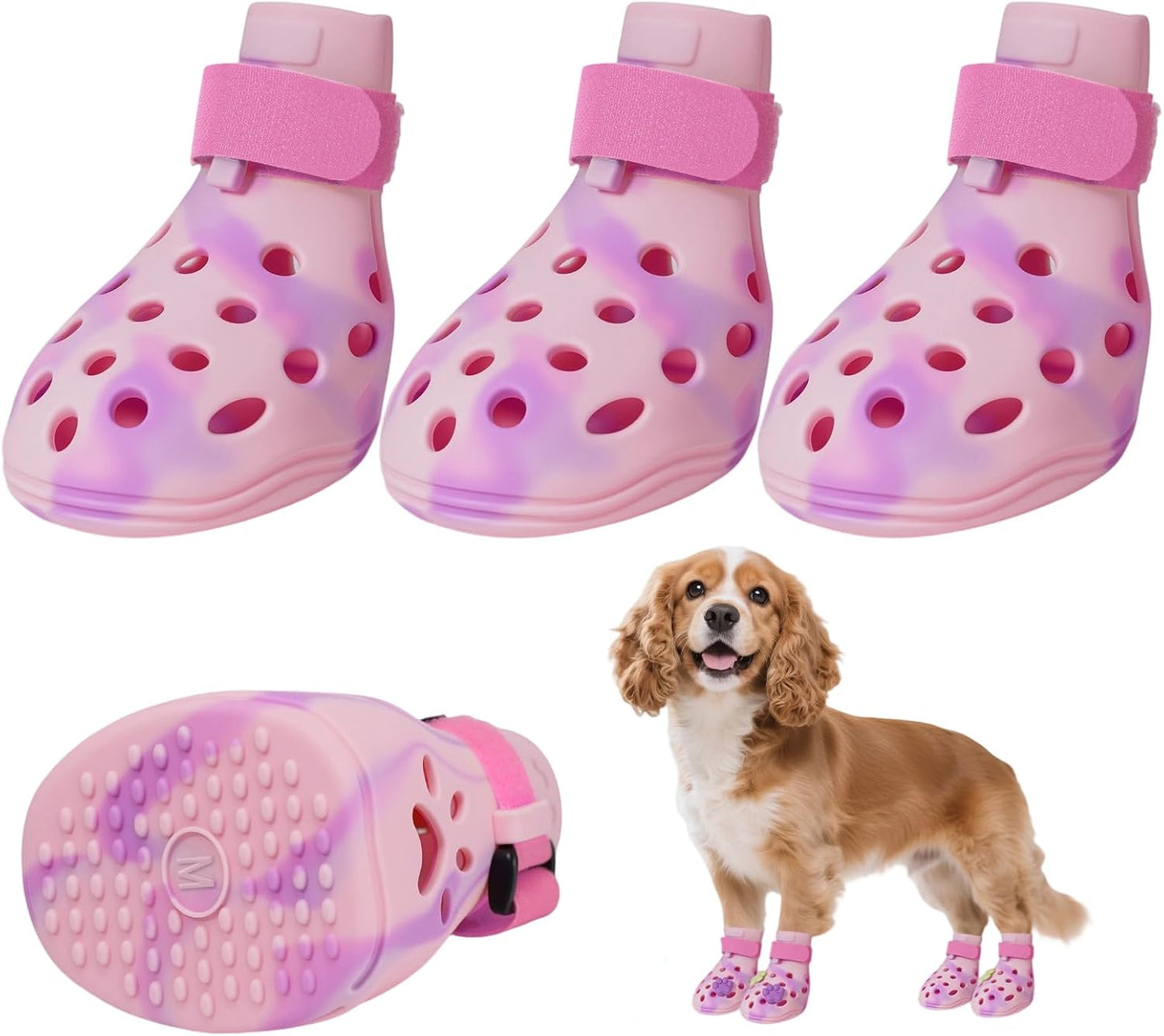 Dog Shoes for Hot Pavement, Adjustable Magic Tape Boots for Small, Medium & Large Dogs, Anti-Slip, Easy to Clean Paw Protectors for Beach, Outdoor & Hot Weather (Green L)