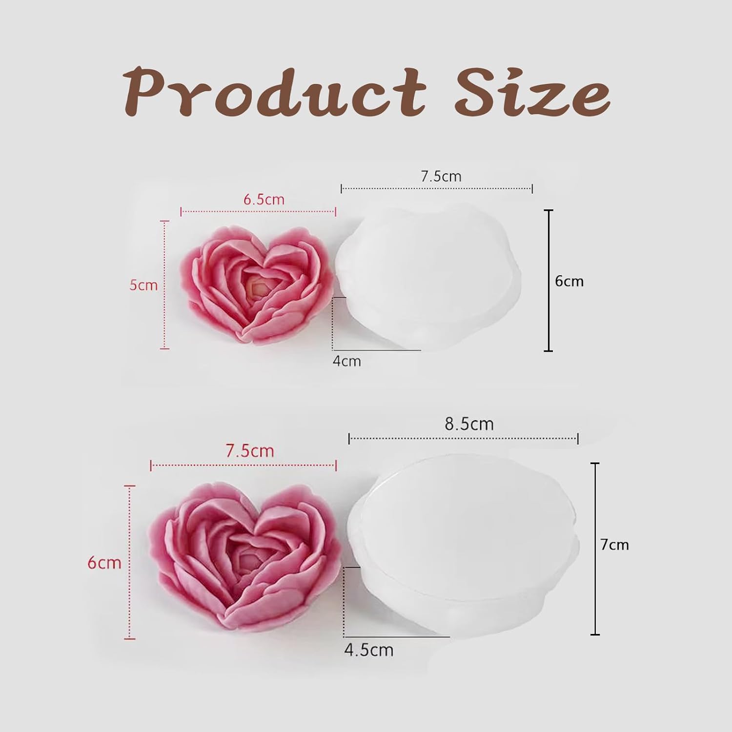 2 Pcs Flower Candle Mold, Heart Shaped Rose Peony Flower 3D Silicone Molds, Wax Molds for Candle Making, Resin Velas Candles 3D Rose Flowers Chocolate Candy Silicone Making Mold