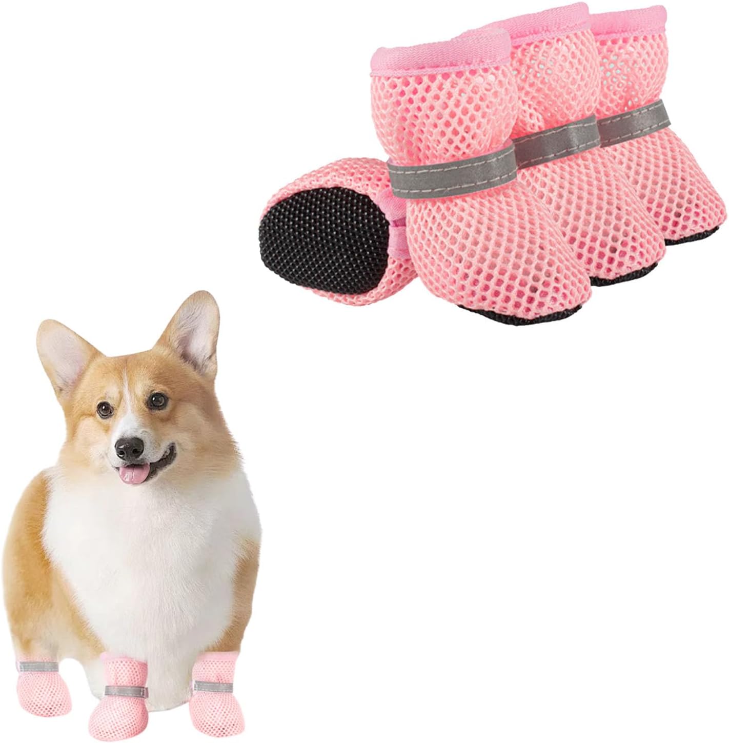 4PCS Small Dog Shoes, Breathable Mesh Boots,Summer Breathable Dog Boots Nonslip Sole Paw Protector for Small Medium Dogs (Blue, L)