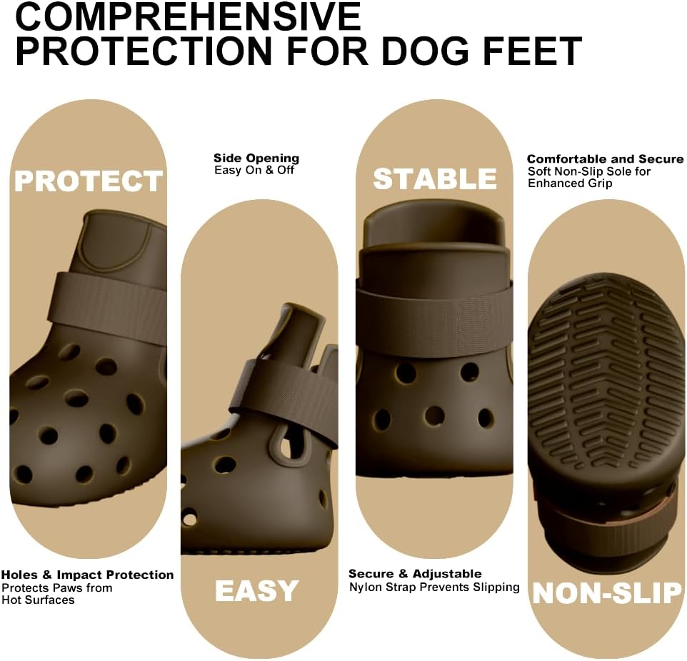 Dog Shoes for Hot Pavement, Breathable Dog Boots Paw Protectors with Adjustable Straps & Non-Slip Sole, Easy On & Off (Coffee Brown, Size 2:(L*W)(2.37’’x1.97''))